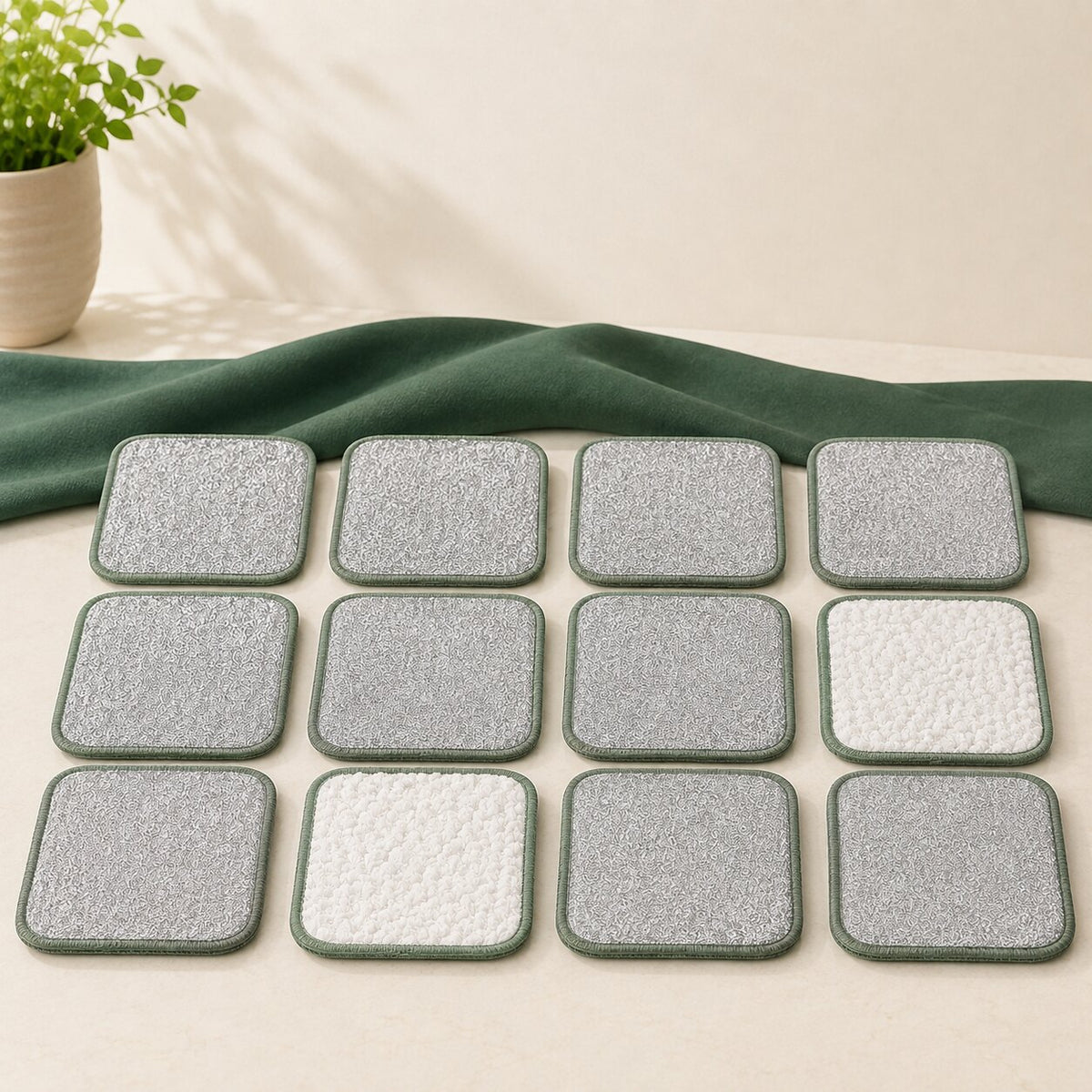 Twelve reusable scrub pads